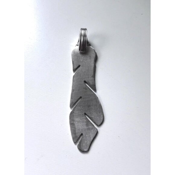 Upcycled Antique Silverware Feather Pendant Necklace: Bohemian Flatware Jewelry - Picture 6 of 7